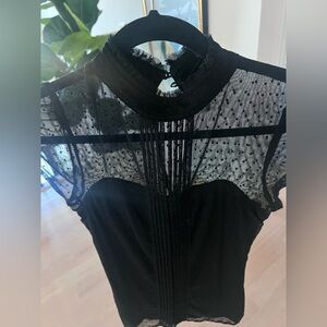 Guess Black Sheer Mock Neck Short Sleeve Top Small